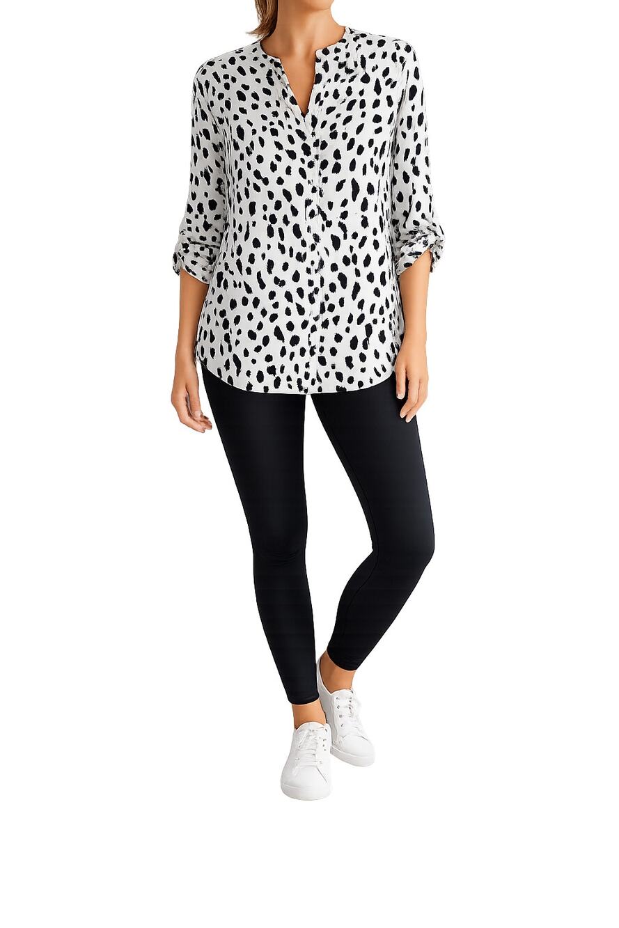 Tahari XL Black White Animal Print Blouse Ruched Sleeve Career Top